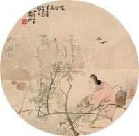 俞礼 甲午（1894）年作 浣纱图 团扇片