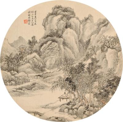 周镛 壬午（1882）年作 夏山图 团扇片