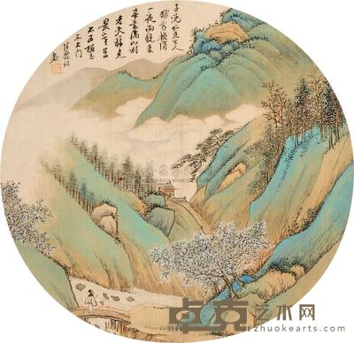 金德鉴 山村春意 团扇片 直径25cm