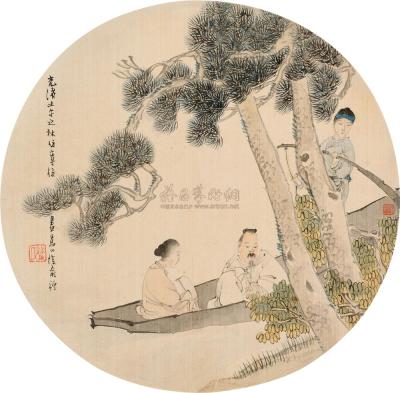 俞礼 壬午（1882）年作 吹箫图 团扇片