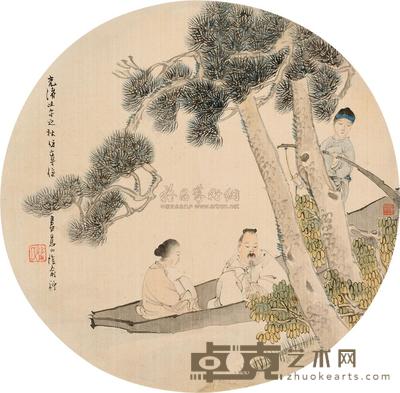 俞礼 壬午(1882)年作 吹箫图 团扇片 直径28cm