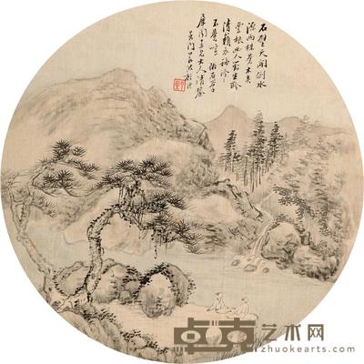 顾沄 溪岸清籁 团扇片 直径24.5cm