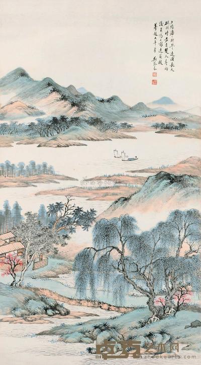 吴琴木 江帆渔隐 镜片 152×82cm