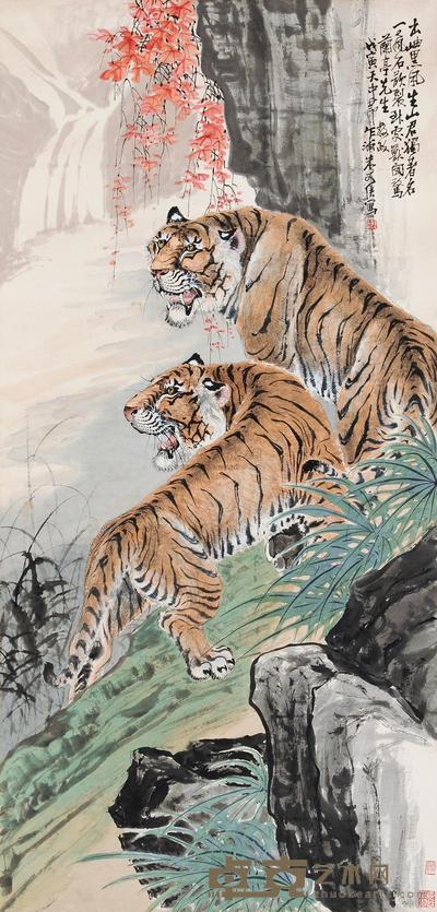 朱文侯 戊寅（1938）年作 秋山虎啸 屏轴 129×63cm