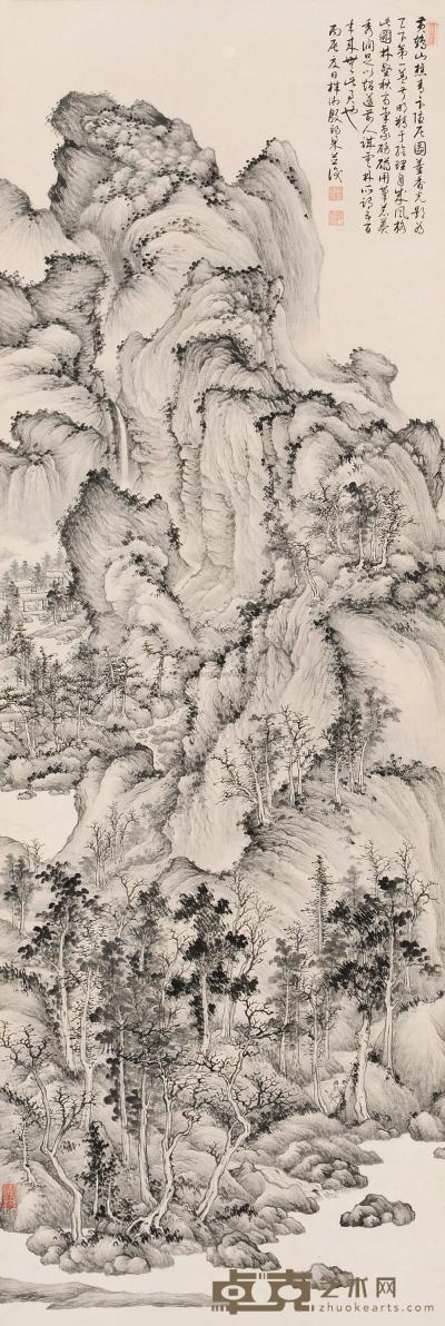 殷梓湘 丙辰（1976）年作 林壑秋高 立轴 141×47cm