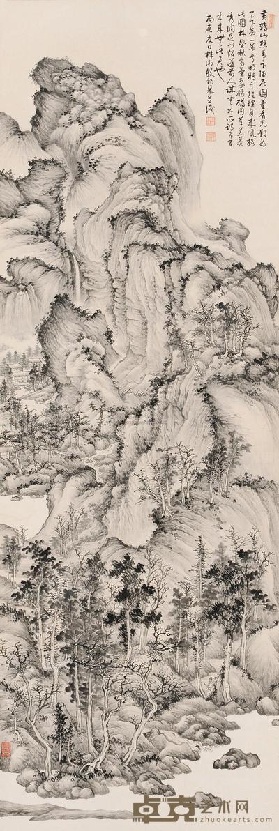 殷梓湘 丙辰(1976)年作 林壑秋高 立轴 141×47cm