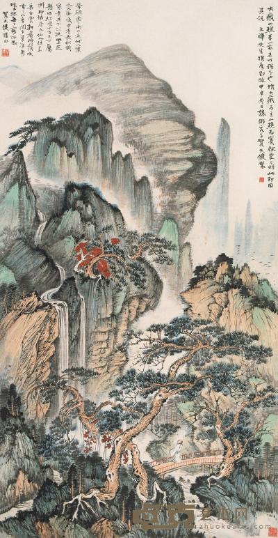 贺天健 甲申（1944）年作 秋山行吟 立轴 136×69cm