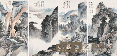 郑午昌 戊子（1948）年作 林壑峰峦 （四幅） 屏轴 67×34cm×4