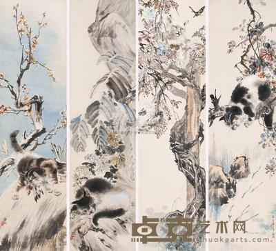 蔡鹤洲 四时猫趣 （四幅） 屏轴 115×30.5cm×4