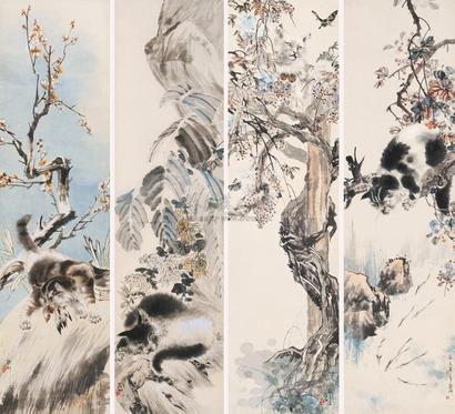 蔡鹤洲 四时猫趣 （四幅） 屏轴