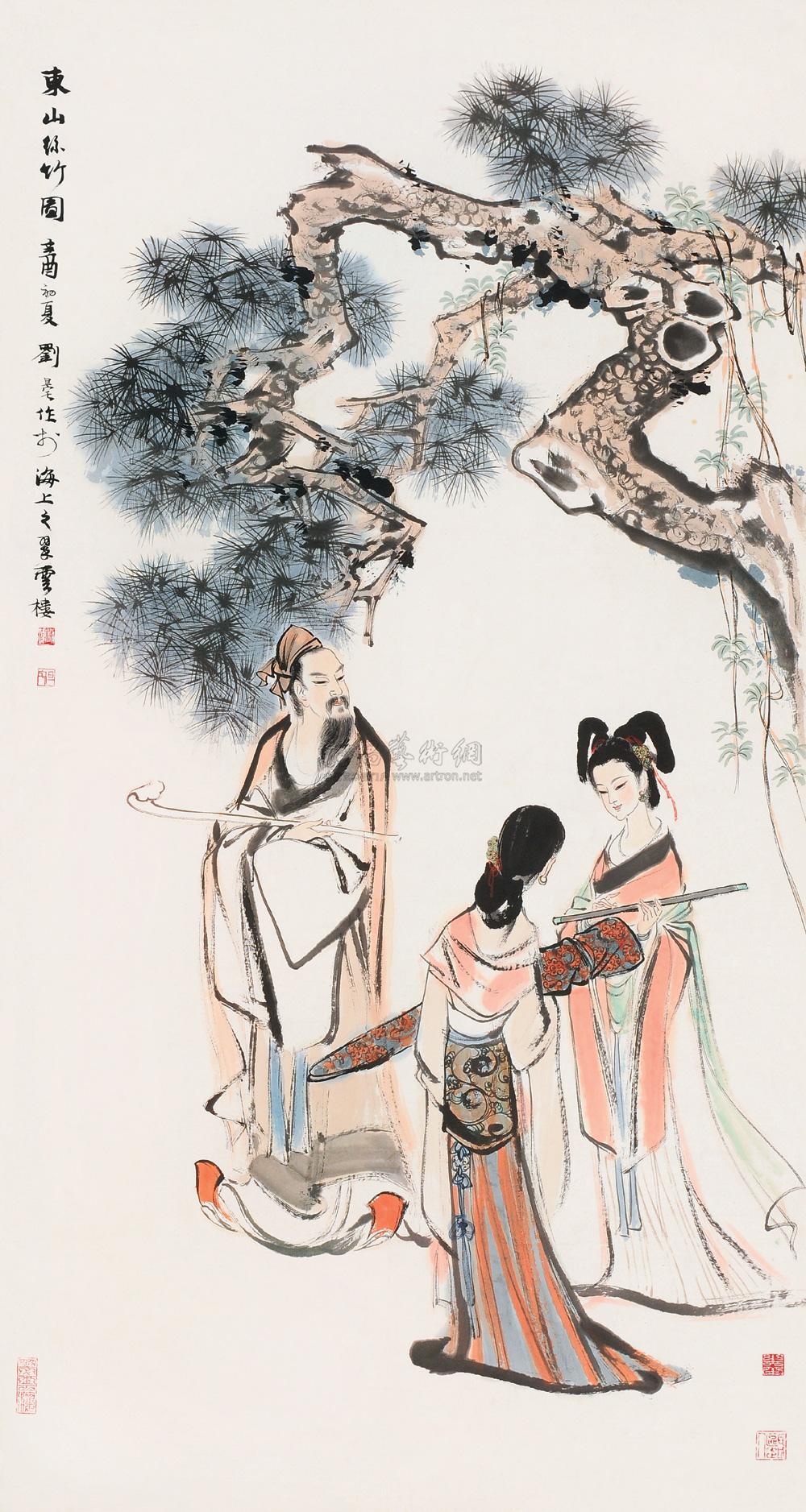 刘旦宅 辛酉（1981）年作 东山丝竹 镜片178×94cm