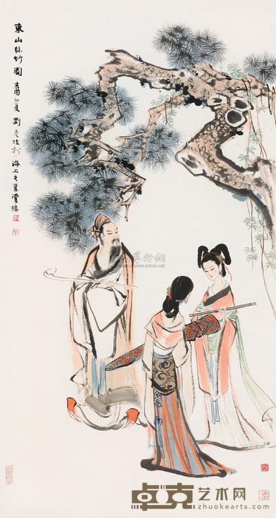 刘旦宅 辛酉（1981）年作 东山丝竹 镜片 178×94cm