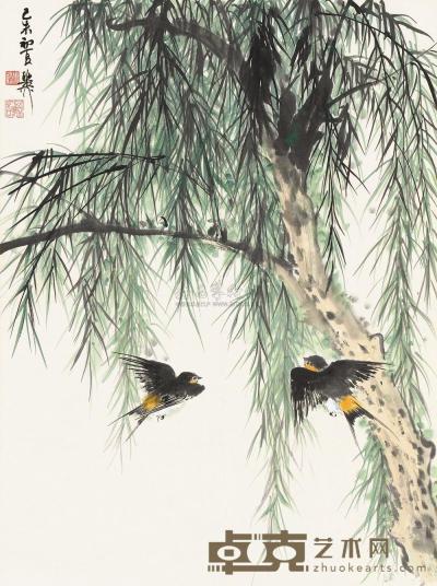 谢稚柳 己未（1979）年作 春风柳燕 镜片 68.5×52cm