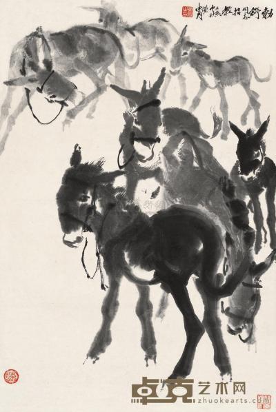 黄胄 己亥（1959）年作 七驴图 镜片 72×48cm