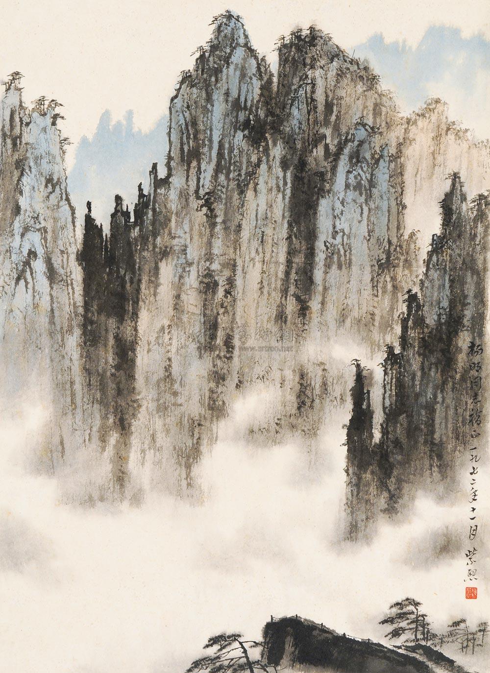 魏紫熙 1972年作 白云青嶂 镜片54×39cm