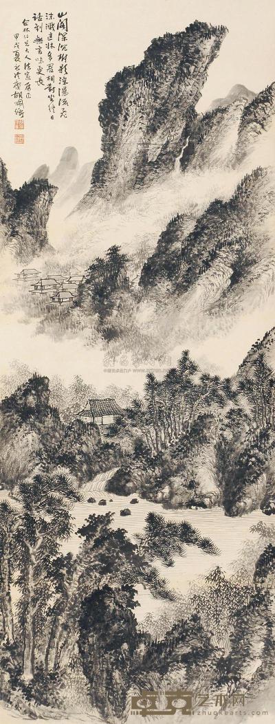 胡佩衡 甲戌（1934）年作 深树飞瀑 立轴 172×65.5cm