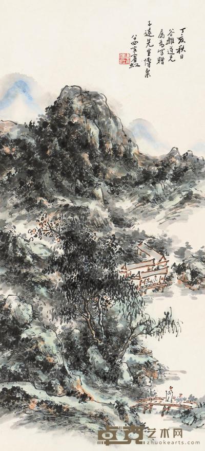 黄宾虹 丁亥（1947）年作 溪山策杖 镜片 69×31cm