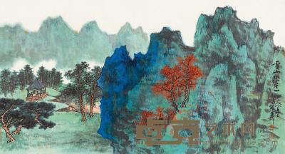 谢稚柳 甲戌（1994）年作 云山秋色 镜片 47.5×89cm