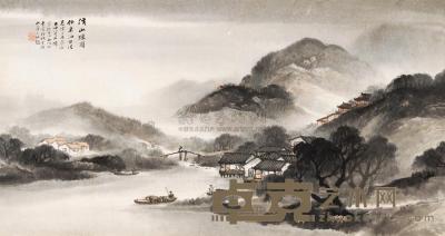 吴石僊 丁未（1907）年作 溪山烟雨 镜片 47×88cm