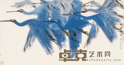 黄永玉 壬戌（1982）年作 群鹤归来 镜片 92×176cm