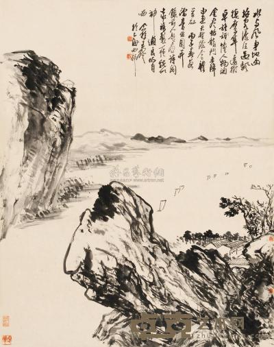 王个簃 丙子（1936）年作 江山帆影 立轴 87×68.5cm