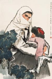 李山 丁巳（1977）年作 抱婴图 立轴