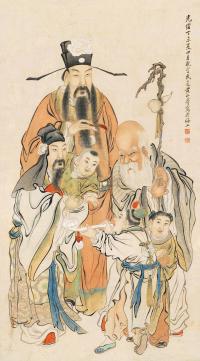 黄山寿 丁未（1907）年作 贺寿图 镜框