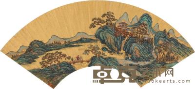 弘旿 青山楼阁 扇片 19×59cm