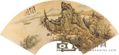 朱昂之 江亭帆影 扇片 18.5×54cm