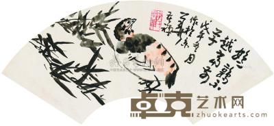 李苦禅 戊午（1978）年作 修竹鹌鹑 扇片 19×52.5cm