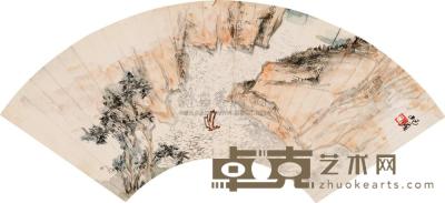 朱屺瞻 峡江行舟 扇片 18×51cm