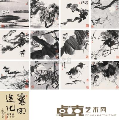 韩天衡 庚午（1990）年作 水墨花鸟册 册页 （十二开） 34.5×34.5cm×12