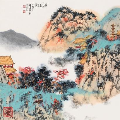 江宏 己丑（2009）年作 秋山萧寺 镜片