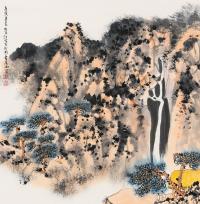 江宏 庚寅（2010）年作 松林观瀑 镜片