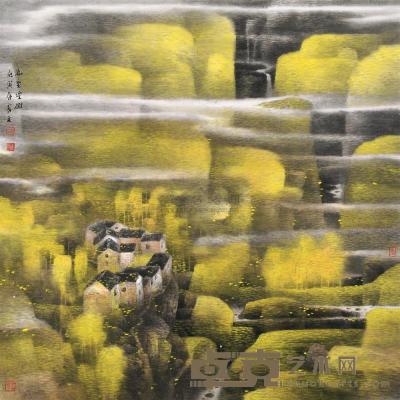 乐震文 庚寅（2010）年作 万重烟树 镜片 68.5×68.5cm