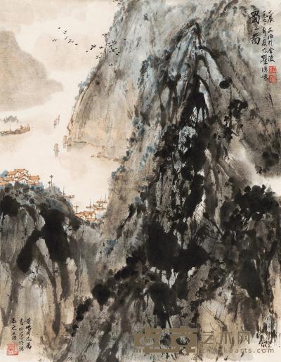 宋文治 1972年作 蜀江图 镜片 50×39cm