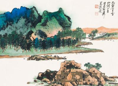 谢稚柳 丙寅（1986）年作 山溪小景 立轴 48.5×67cm