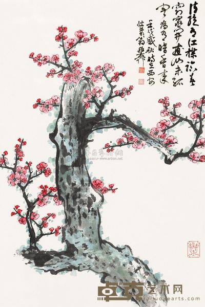 谢稚柳 壬戌（1982）年作 红梅盛放 立轴 67×45cm