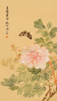 张大壮 壬寅（1962）年作 牡丹蛱蝶 立轴