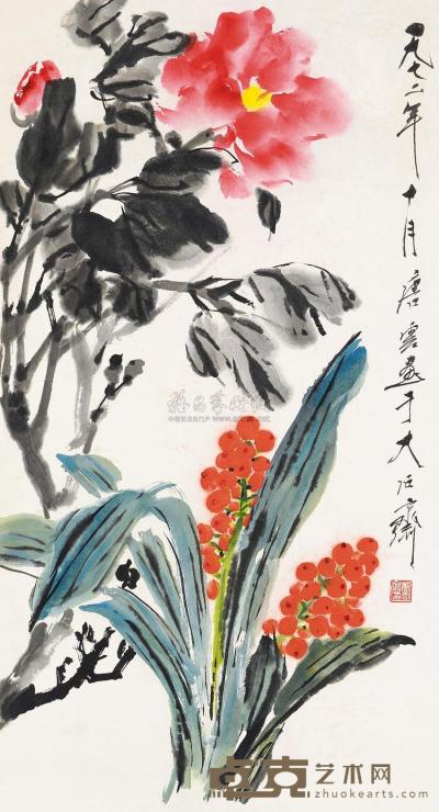 唐云 1972年作 富贵万年 立轴 76×41cm