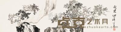 溥儒 秋林回峡 镜片 19.5×73.5cm