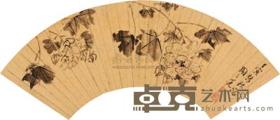 周之冕 壬寅（1602）年作 芙蓉图 扇片 14×47cm