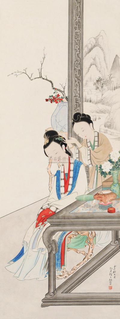 胡锡珪 壬午（1882）年作 梳妆图 立轴