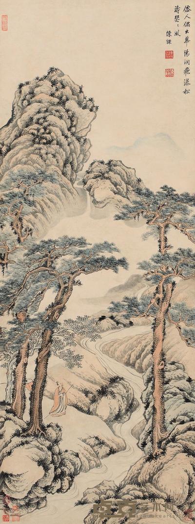 陈祼 弘光元年（1644）年作 飞瀑松涛 立轴 134×49.5cm