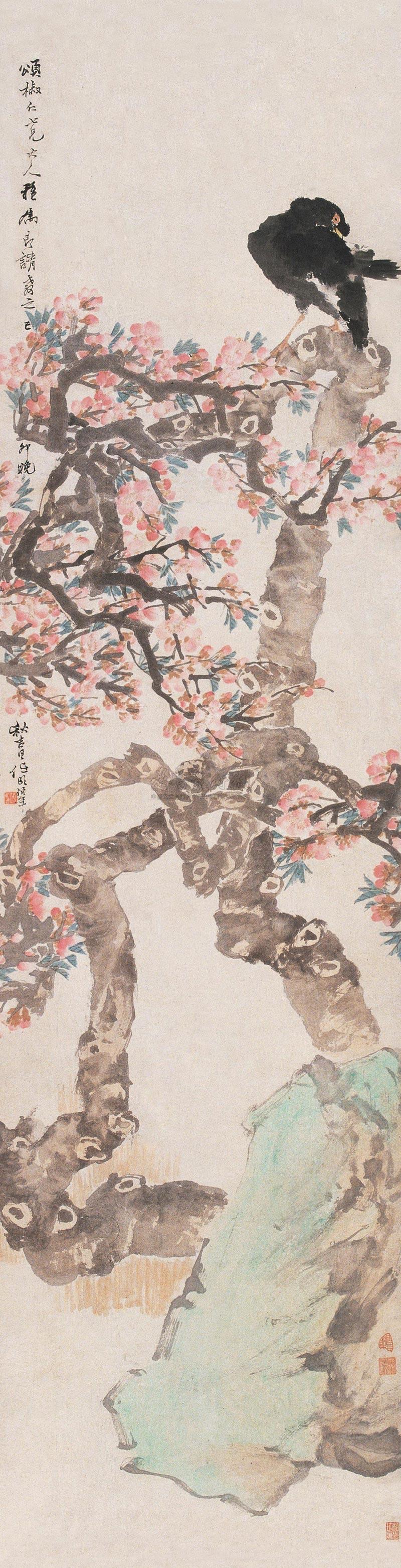 任伯年 己卯(1879)年作 桃花八哥 立轴