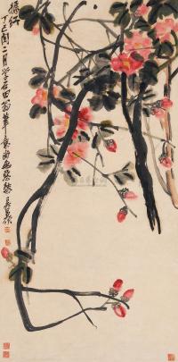 吴昌硕 丁巳（1917）年作 嫣红图 立轴