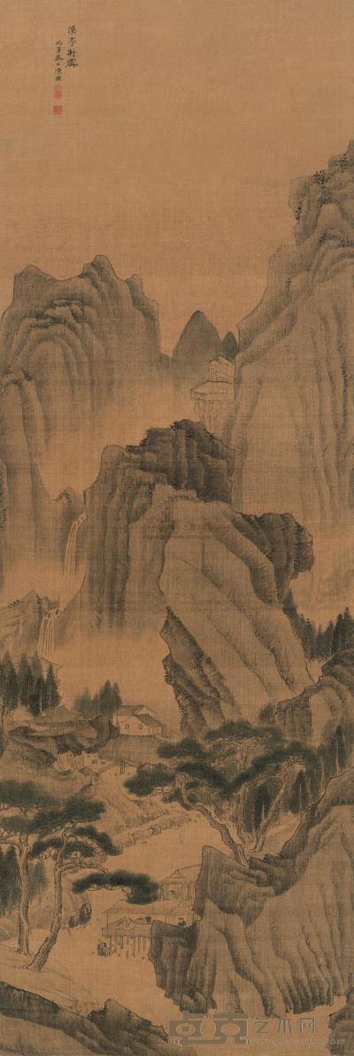 陈祼 丙子（1636）年作 溪亭新霁 立轴 145×49cm