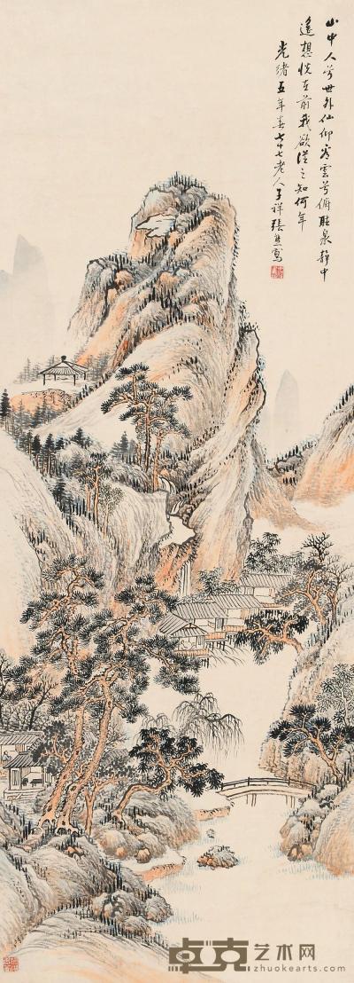 张熊 光绪5年（1879）年作 林壑听泉 立轴 125×45cm