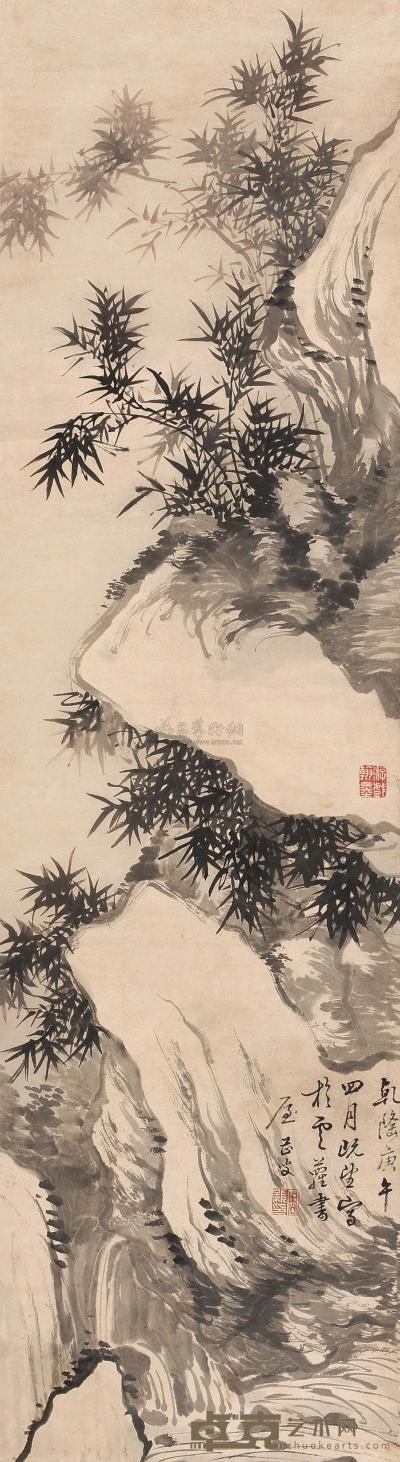 周颢 庚午（1750）年作 竹石图 立轴 110.5×30cm