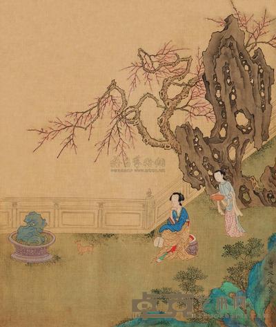 仇英 （款） 春庭小憩 镜片 30.5×26cm